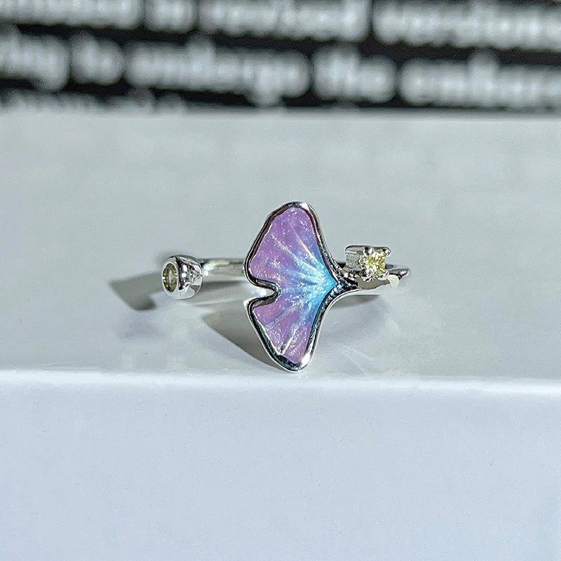 Dopamine Colorful Enamel Flower Butterfly Open Ring Mori Sweet Girly Style Inlaid Zircon Niche Light‑Luxury Adjustable Stackable Decorative Ring