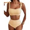 Women Two-piece Halter Vest Swimwear Sexy Striped Ruffle High Waisted Bikinis Set Female Bathing Suit Tie Strap Beachwear