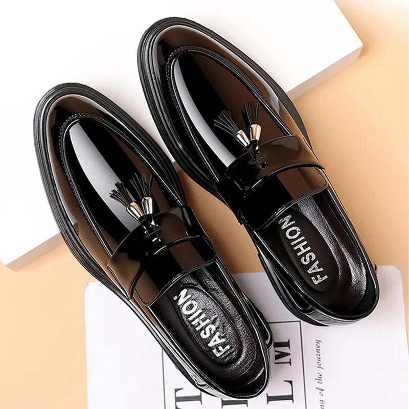 Leather Casual Shoes Men Shoe Metal Buckle Tassel Loafers Black Men's Casual Shoes Formal Shoe for Weddings Parties Shoes