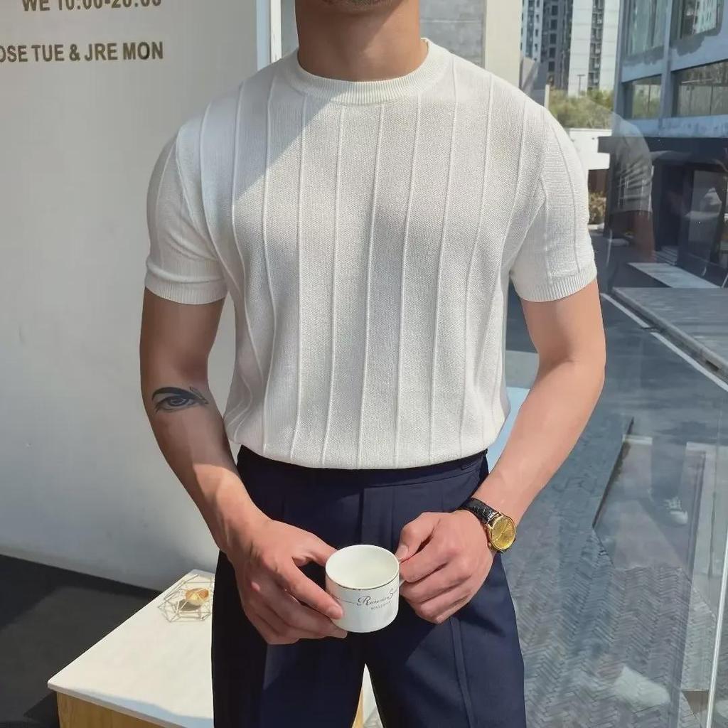 Tendenza Maglione Estivo Casual da Uomo Girocollo Manica Corta 2024
