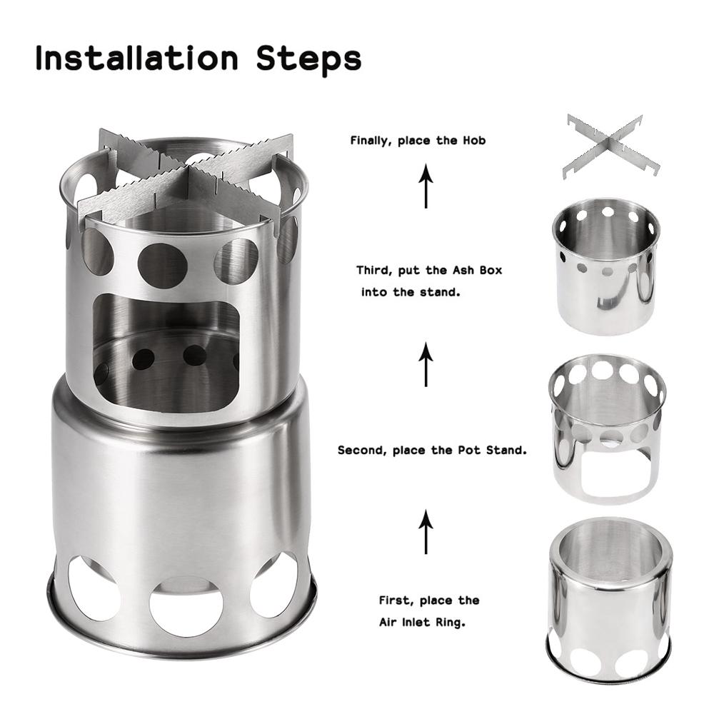 Portable Camping Combo Wood Burning Stove & Cooking Pot Set Fishing Hiking