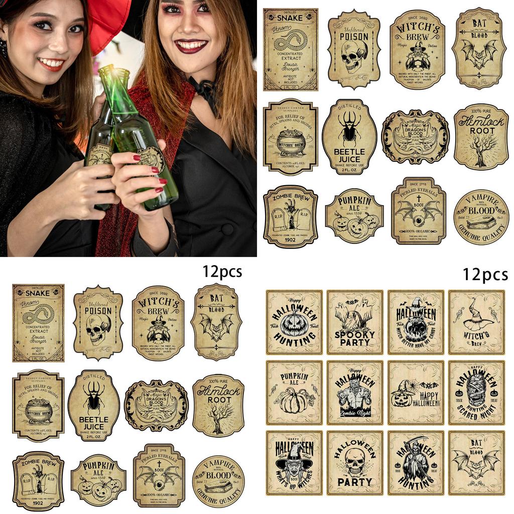 Halloween Vintage Wine Bottle Labels With Removable Stickers For Party Decor And Event Setup