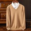 Suéter de Punto para Hombre con Cuello en V - Casual, de Negocios, Corte Holgado, Color Sólido, Manga Larga