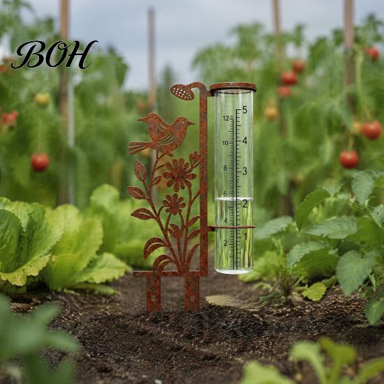 Regenmesser für Garten Außen, 7,8 Zoll Messgeräte zur Niederschlagsmessung, Frostsicherer Bewässerungszeitplan Werkzeugmesser, Vintage Blume Vogel Hof