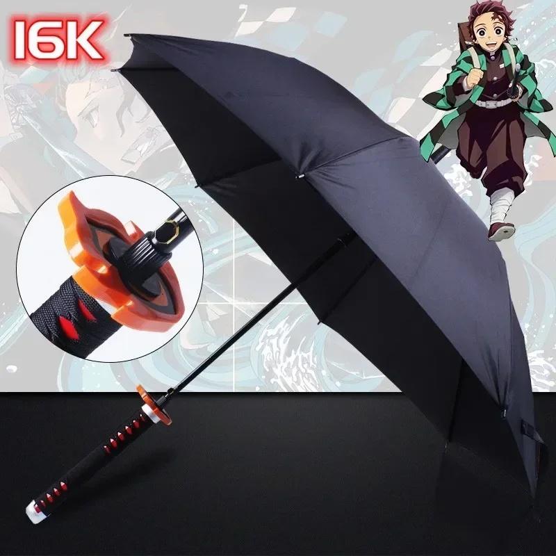 Long Kamado Tanjirou Katana Umbrella Handle UV Blocking Black Parasol Anime Demon Slayer Japanese Katana Sword Umbrella Raincoa