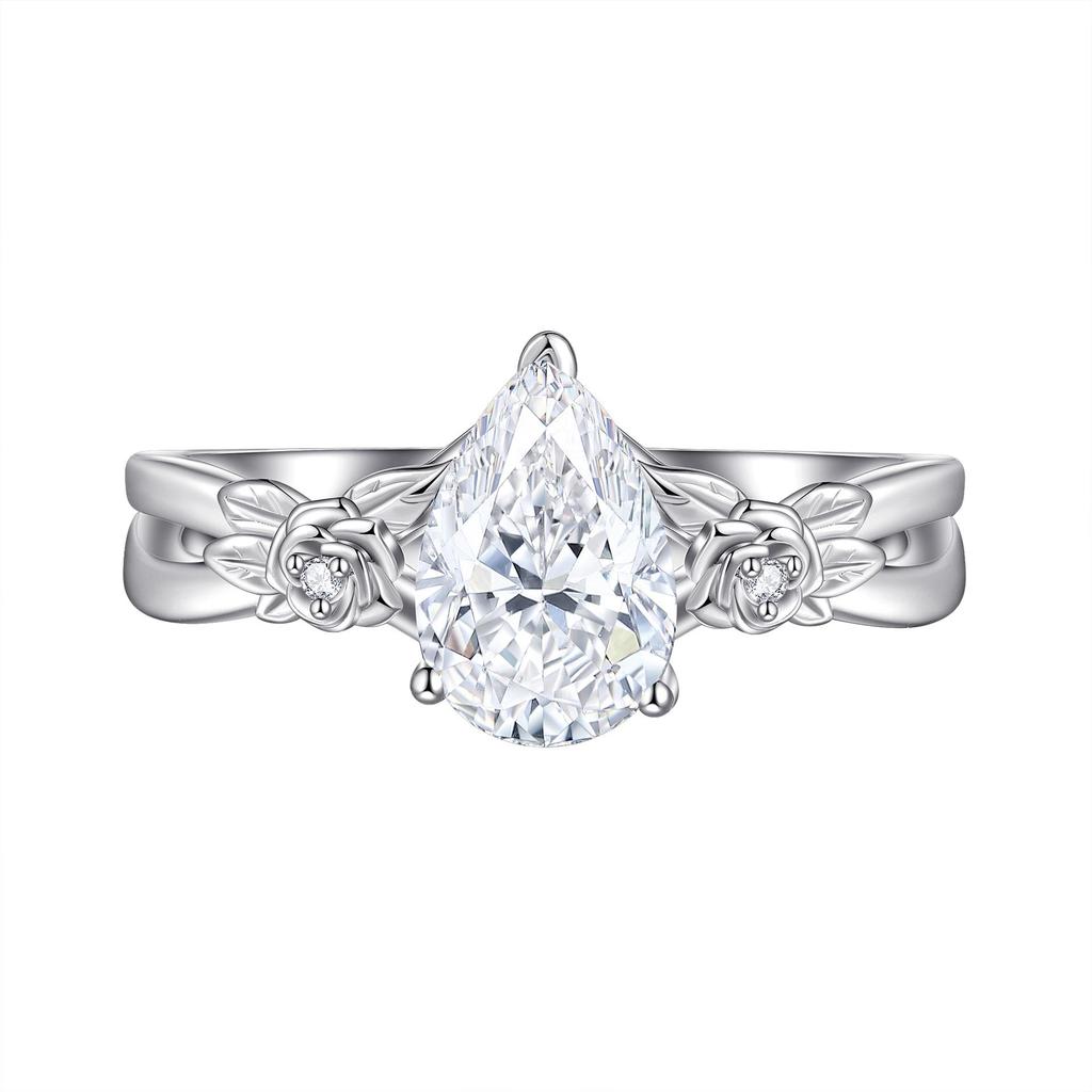 925 Sterling Silver Flower Ring Set with 1.5 Carat Zircon, Stackable Wedding Jewelry for Women - European & American Style