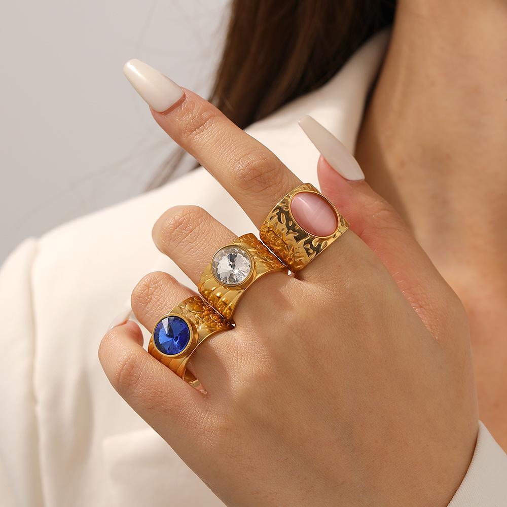 DIEYURO 316L Stainless Steel Colored Zircon Pearl Geometric Round Opening Adjustable Ring Women New Luxury Concise Ring Jewelry