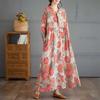Vintage Printed Loose Lace Long Sleeve Hem Long Dresses