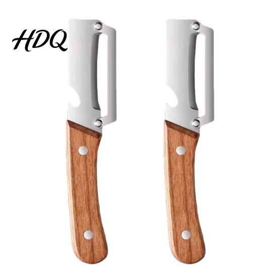 Portable Kitchen Peeler 2Pcs Multifunctional Vegetable Peeler Ergonomic Wooden Handle Stainless Steel 2pcs B
