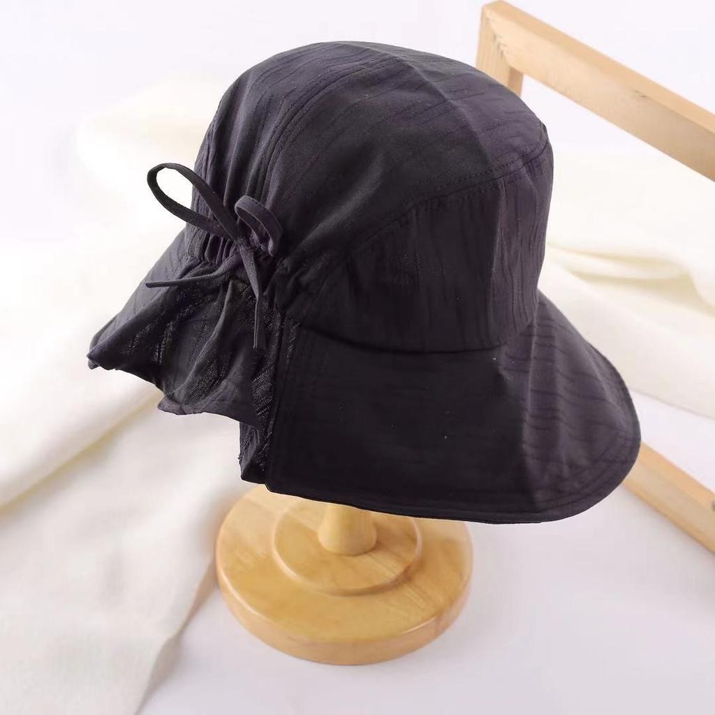 Big head circumference sun hat bucket hat women's summer thin travel bow sun hat face cover sun protection basin hat