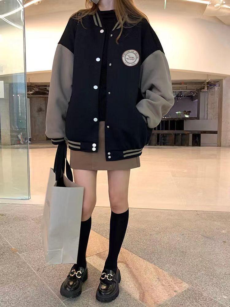 Women's Retro Baseball Jacket: Embroidered, Fleece-Lined, Thickened, Winter Outerwear, Loose Fit
