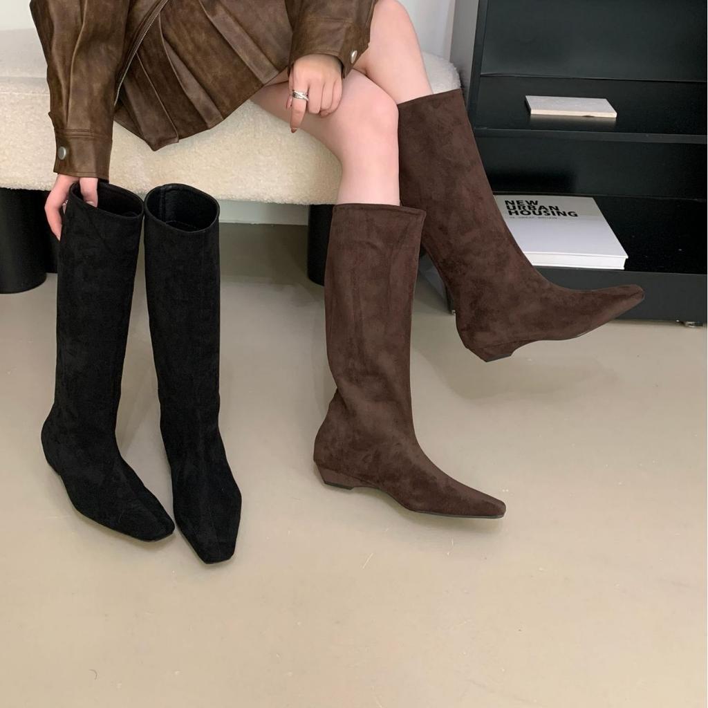 2025 autumn and winter new Korean version square head low heel high zipper thin boots children's versatile fashion knight boots