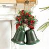 Handmade Style Christmas Tree Decor Bell Ornaments, Metal Double Jingle Bells Xmas Hanging Holiday Party Door Decoration with Pinecones Berries