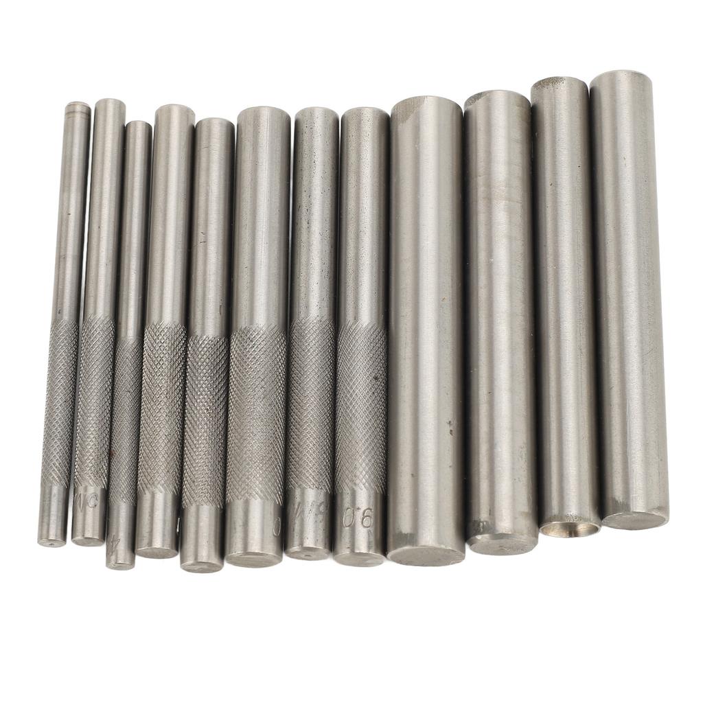 12Pcs Rivet Setter Tool Kit Stainless Steel Metal Leather Craftool 3mm‑15mm Width 98mm Length