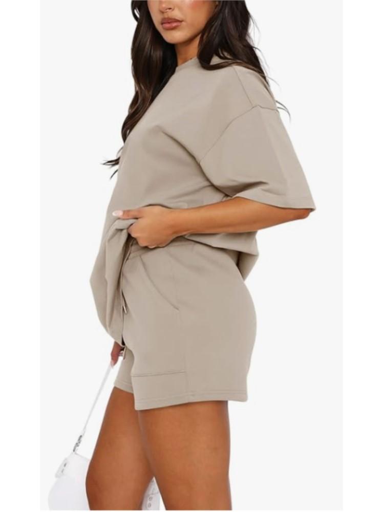 Fashion Summer Solid Casual Suit Elegant Casual O Neck Short Sleeve Short Pants Set Of 2 Pieces Holiday Womens Clothing