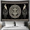 Norse Tapestry, Viking Tapestry Wall Hanging Raven Ancient Rune Dragon Totem Norse Mythology Tapestries, Black White Mystical Ge