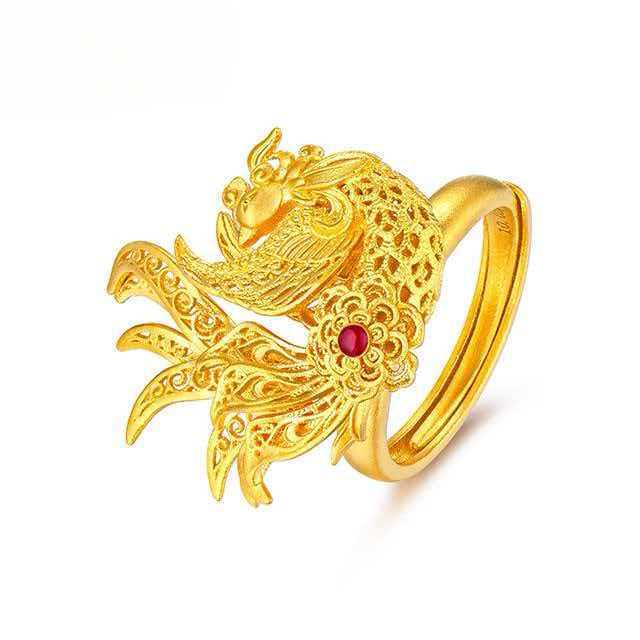Auspicious & Luxurious Phoenix Coming Open Ring For Women 24K Gold Au999 Phoenix Brings Luck, Noble And Elegant