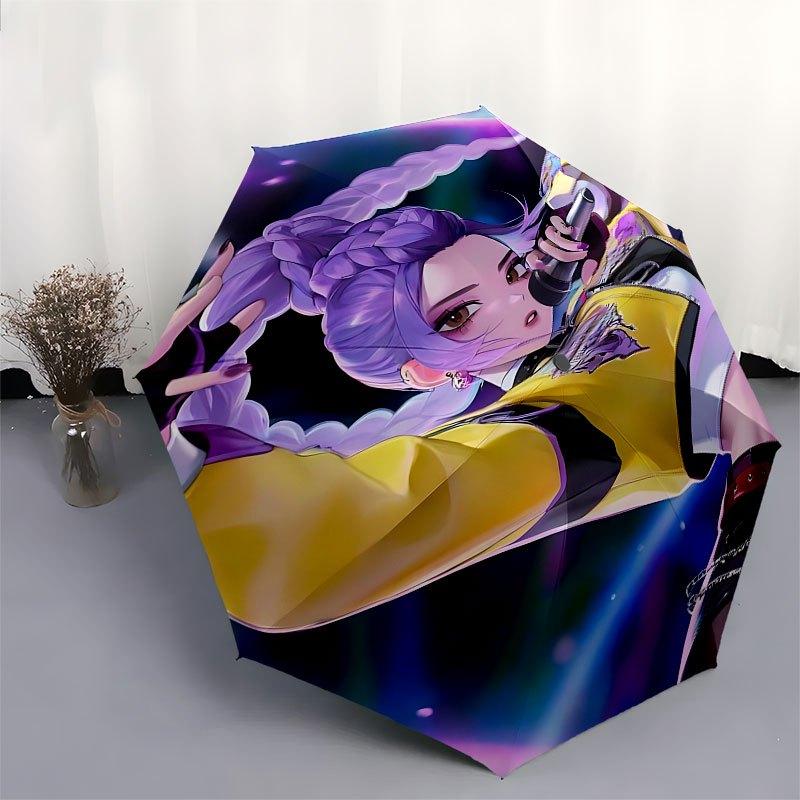 1pz K-POP hunter X Ombrello ad Apertura/Chiusura Automatica con Pratico Design Pieghevole in Tre Parti, 8 Stecche in Ferro - per Uso Quotidiano all'Aperto, Viaggio A51