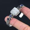 925 Sterling Silver Square Rainbow Moonstone Gemstone Blue Topaz Bangle Bracelet