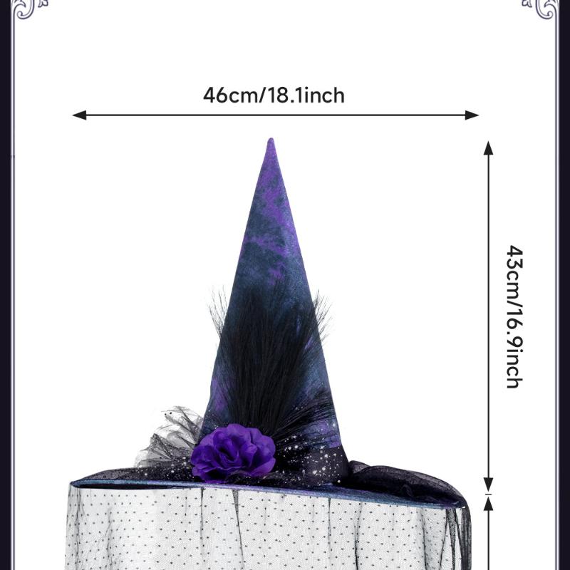 Halloween, Baroque Gothic, Mesh, Witch Hat, Simulation Flower, Queen Costume Accessories, Temperament, Holiday Witch Hat