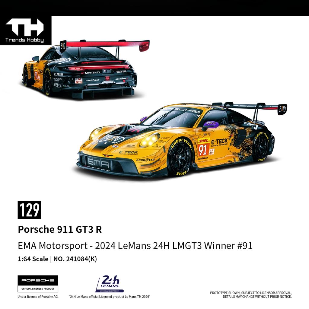 Trends Hobby 1/64 Porsche 911 GT3 R 2024 LeMans 24H LMGT3 Racing Miniature Model Toy Car Free Wheels Diecast Collection Gift