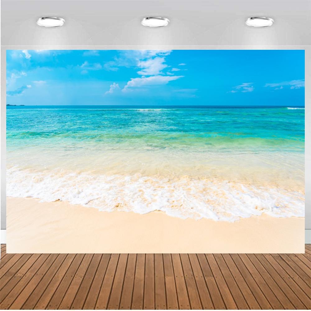 Blue Ocean Beach Backdrop Tropical Summer Background Ship Boat Wharf Sea Surface Summer Holiday Decor Photography Photo Props