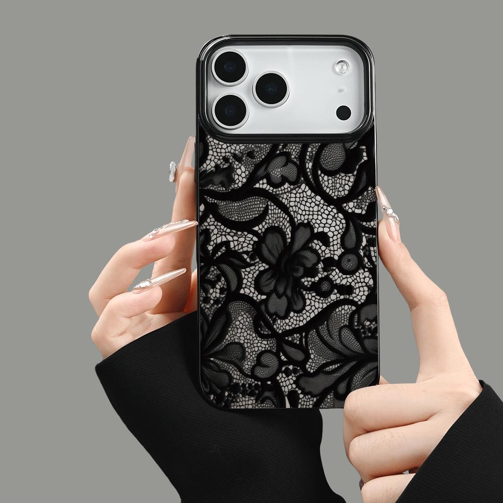 Schwarze Spitze 2D-Muster Handyhülle geeignet für iPhone 17 16 15 14 13 12 11 Pro/Max/Plus sturzsicher und stoßfest Rückabdeckung