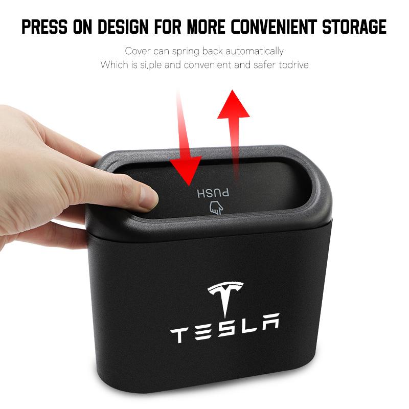 

In-vehicle Trash Can Car Logo Garbage Case Storage Bucket Accessories For Tesla Model 3 Highland 2023 Model S Model X Model Y чёрный