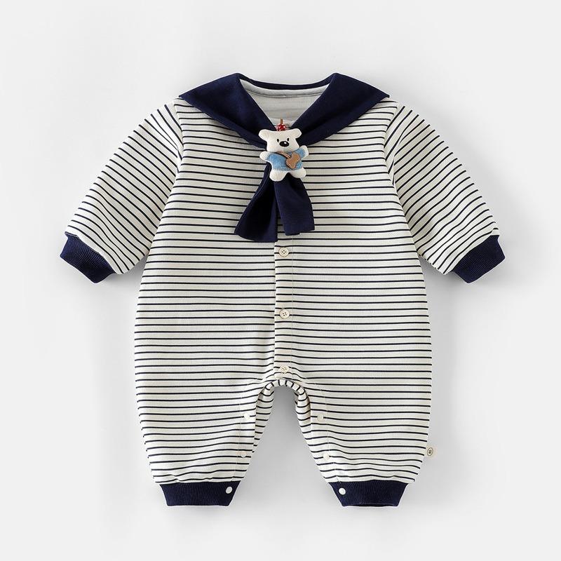 Navy Collar Newborn Unisex Baby Romper Fall Cute Soft Outfit