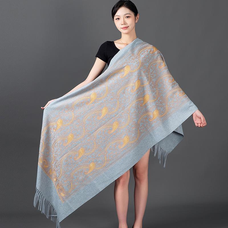 

Корейский шарф ручной работы с красной цветочной вышивкой и золотой нитью «кешью» - Теплая осенне-зимняя шаль для женщин 200cm