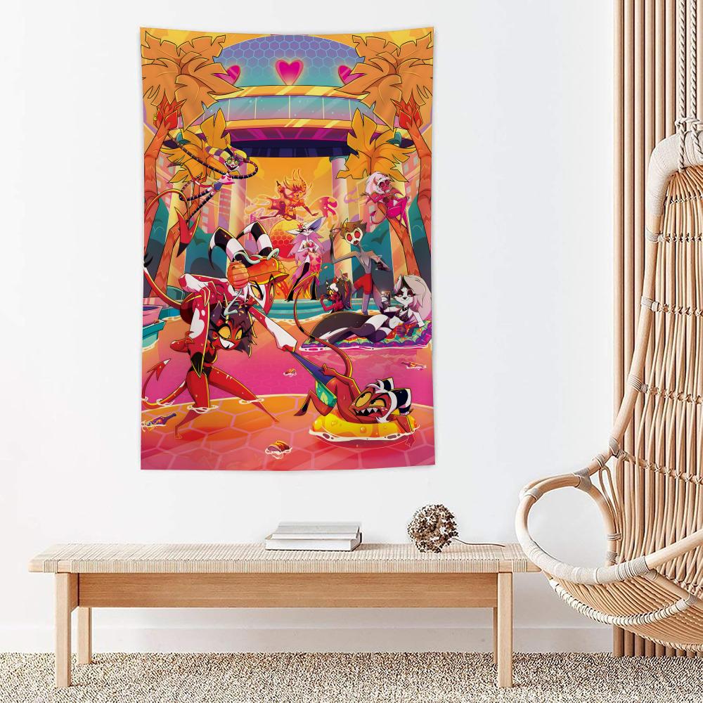 Anime Hhelluva Boss Tapestry Microfiber Wall Hanging For Bedroom Living Room Decor Outdoor Festival Garden Bar Background