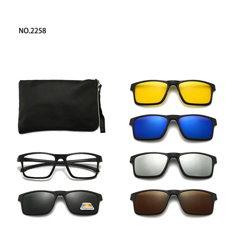 6 In 1 Spectacle Frame Men Women With 5 Pcs Clip On Polarized Sunglasses Magnetic Glasses Male Computer Optical 2201