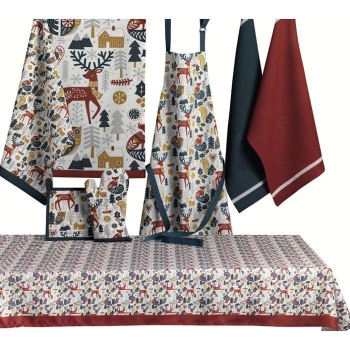 Gant et manique de cuisine - Animaux d'hiver - 100% coton - 20x20 cm - Lavable en machine