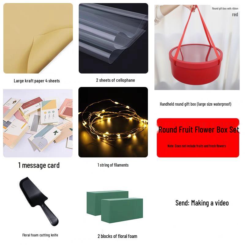 Set Cutii Rotunde Trasparente Impermeabile cu Mâner Panglică pentru Flori Proaspete și Fructe, Pachet Buchet de Iarnă.