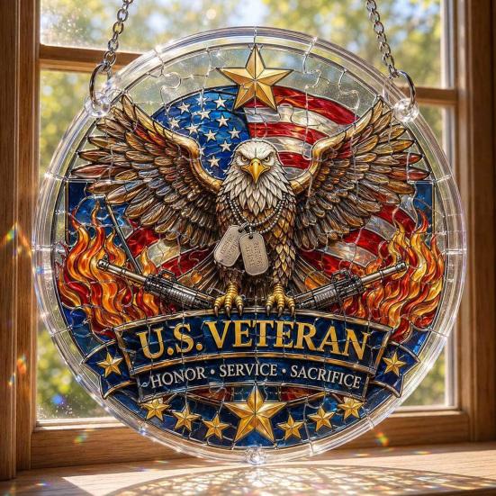 Acrylic Jigsaw Puzzle Suncatcher, US 250th Anniversary DIY Sun Catcher Kit, Stained Glass Style Patriotic Window Hanging Ornament for Independence Day
