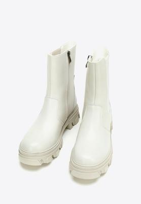 Wittchen Women's Leather Chelsea Boots On A Gray Beige Platform, Gray Beige, Natural Leather