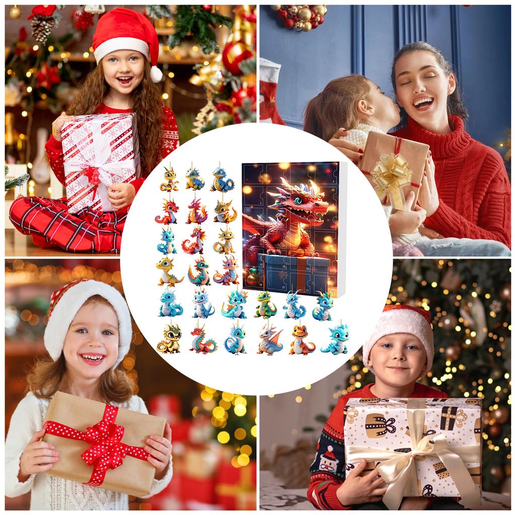 Dragon Advent Calendar 2025 with 2D Flat Acrylic Dragon Ornaments Christmas Countdown Calendar for Xmas Tree Decor