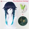 New Venti Cosplay Wig Barbatos Venti 42cm Short Blue Gradient Heat Resistant Synthetic Hair Party Wigs + Wig Cap