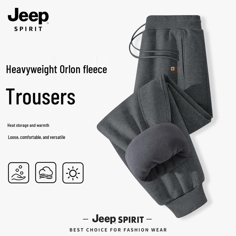 

JEEP SPIRIT Men s 2025 Autumn/Winter Fleece-Lined Loose Fit Jogger Pants XL