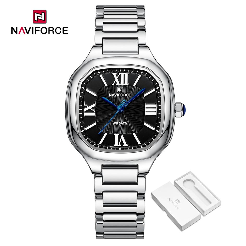 Naviforce Original Watch Women Waterpoof Stainless Steel Square Wristwatch Casual Elegant Ladies Watch Roman Numerals Dial NF5042