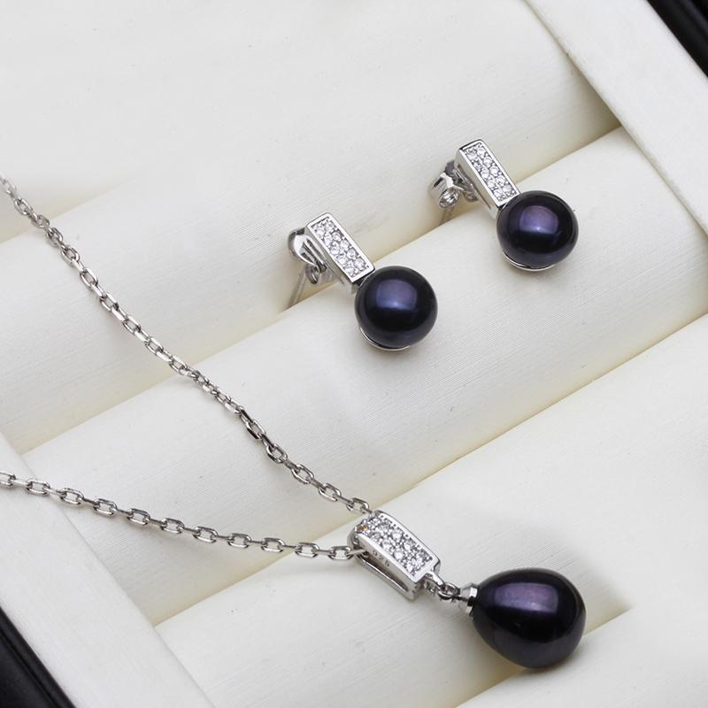 Real Natural Freshwater Pearl Necklace and Earrings Set Woman,Trendy 925 Silver Pearl Jewelry Set Mother's Day Gift White