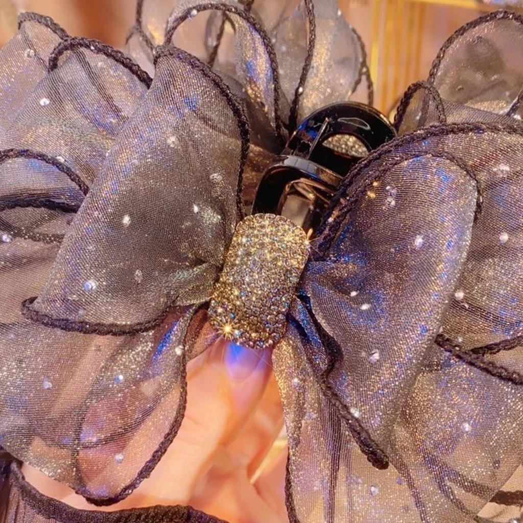 Large Bow Starry Rhinestones Decor Claw Clip Hair Accessory Crystal Embellished Claw Clip For Women And Girls Party Daily Use