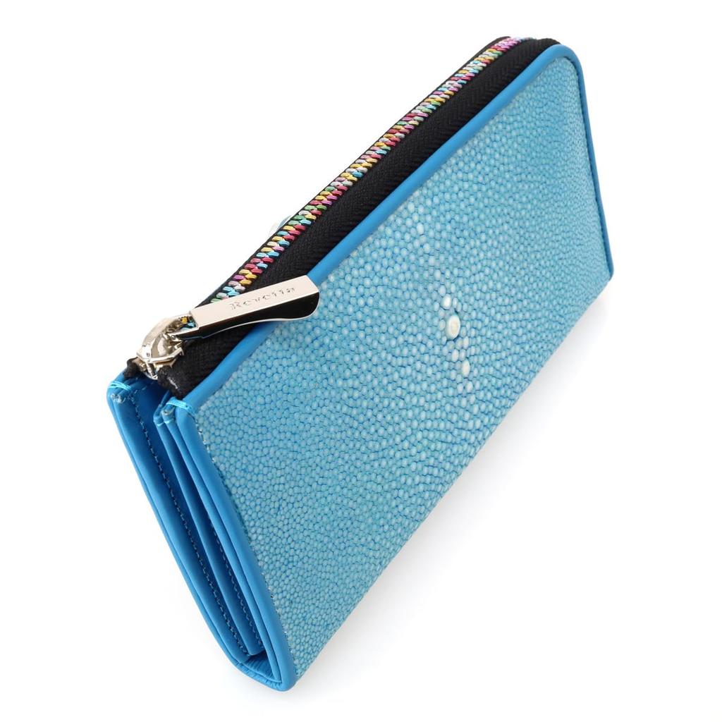 Levetta Stingray Leather Long YKK Mix Sky Light and Genuine Leather Wallet, Colors, L-Zip, Galuchat, Stingray, Blue, Blue, Men's Women's, [164-2stw]
