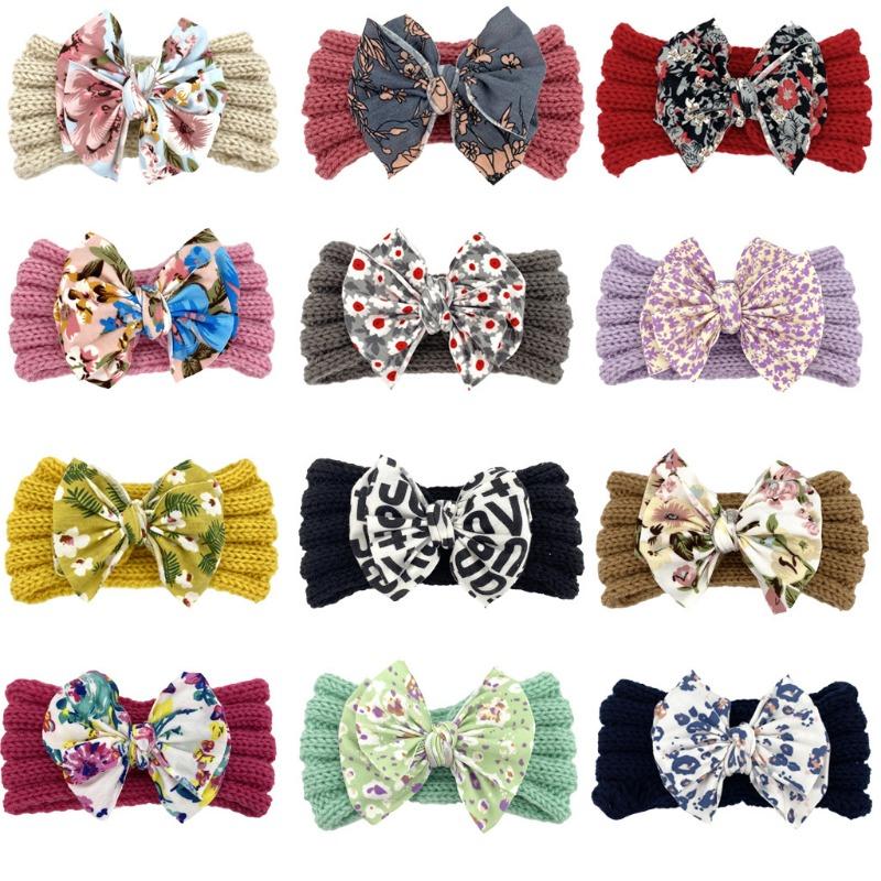 New children's headband headband, printed bow knitted wool headband, baby headgear hair accessories Baby