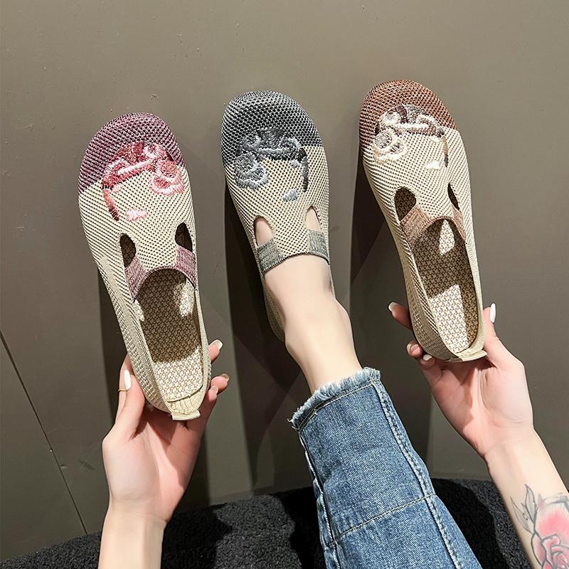 Women's Single Shoes Summer New Fabric Matching Fabric Shoes Casual Comfort Lightweight Breathable Soft Sole Muller Shoes