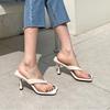 Square head white high-heeled flip-flops women's summer new temperament sexy stiletto toe slippers