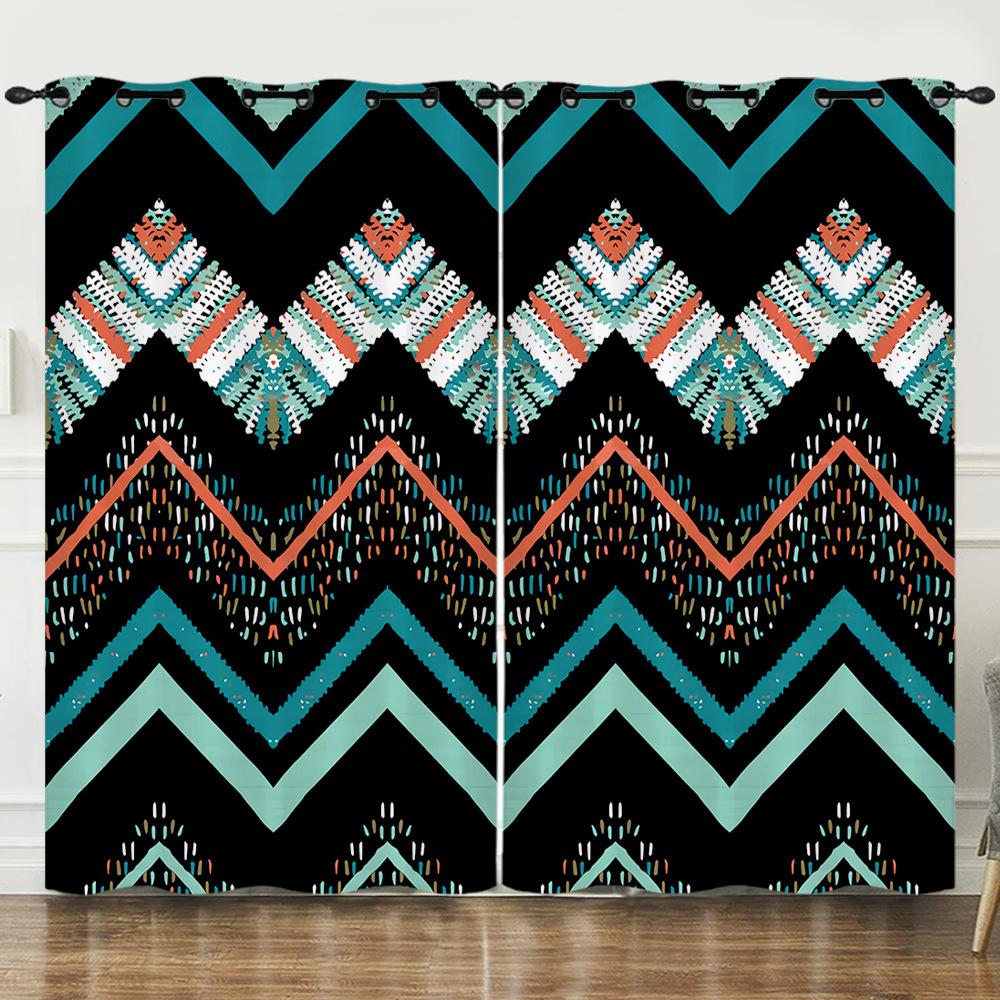 Curtain Ethnic Style 3D Digital Printing Blackout Curtain Punching
