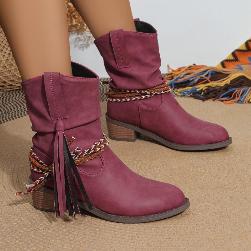 Fashion Trendy Short Boots 2024 Women's Autumn Winter New Collection Luxury Wrinkle and Tassel Versatile Mid Top Design Women's Boots