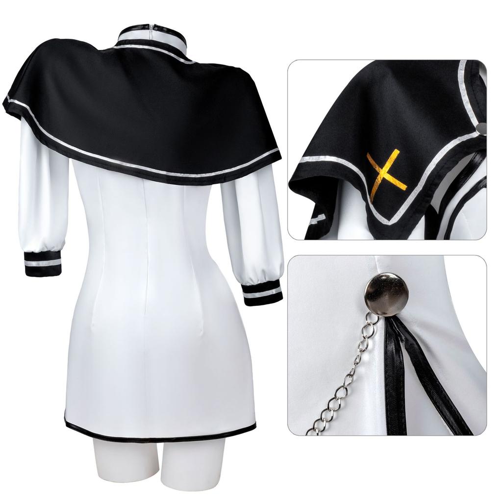 Masterwork Apocalypse Purifying Priestess Cosplay Costume, Nun Style Outfit with Cross & Chain for Halloween & Anime Cosplay