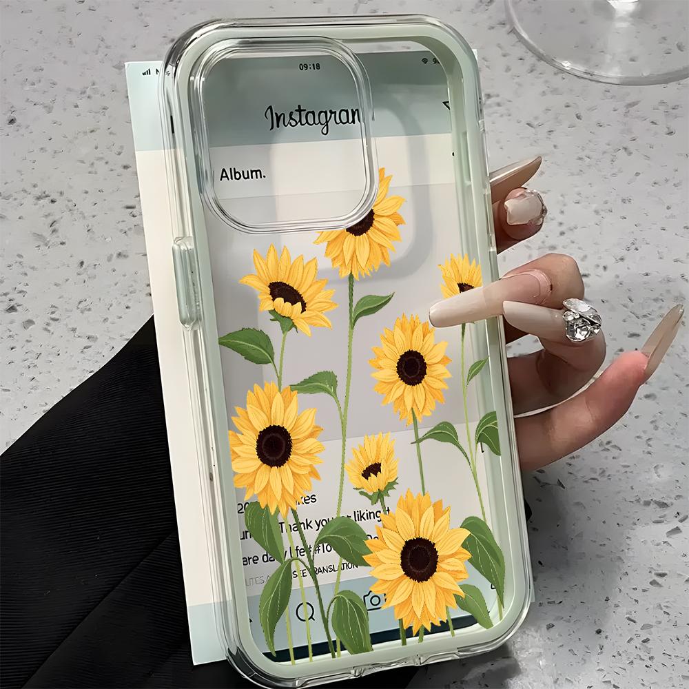Sunflower Floral Pattern Clear Phone Case For iPhone 17 16 15 14 13 12 11 Pro Max 14 Plus 2 in 1 Candy Color Silicone Soft Cover